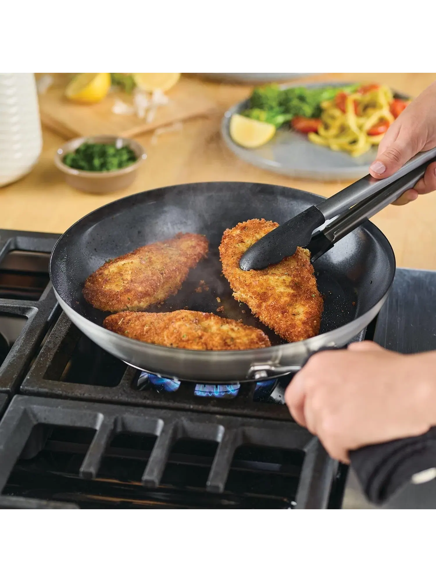 Сковорода KitchenAid Stainless Steel 3-Ply Base Ceramic, 30 см — изображение 4 из 10, серебристый