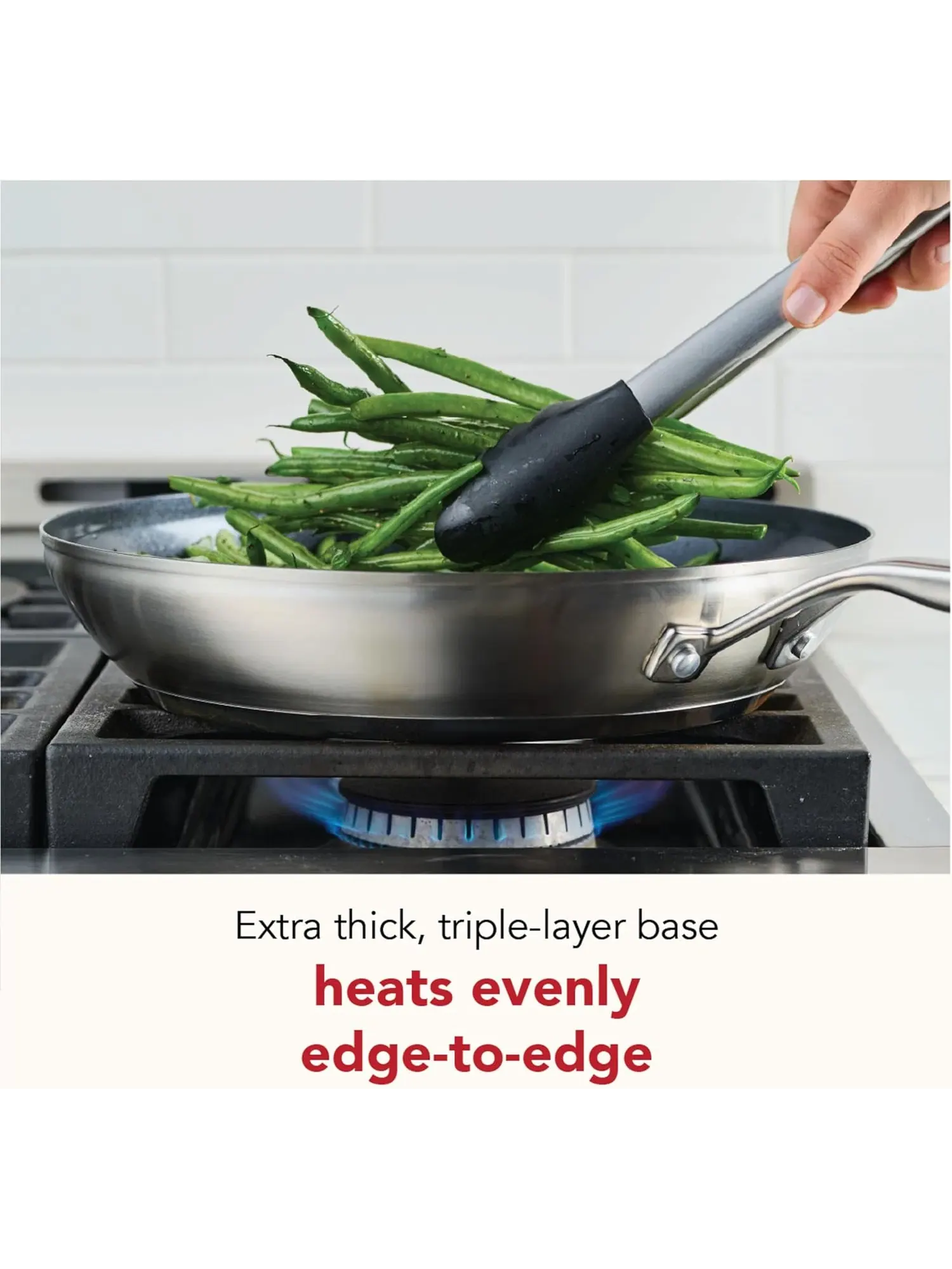 Сковорода KitchenAid Stainless Steel 3-Ply Base Ceramic, 30 см — изображение 7 из 10, серебристый