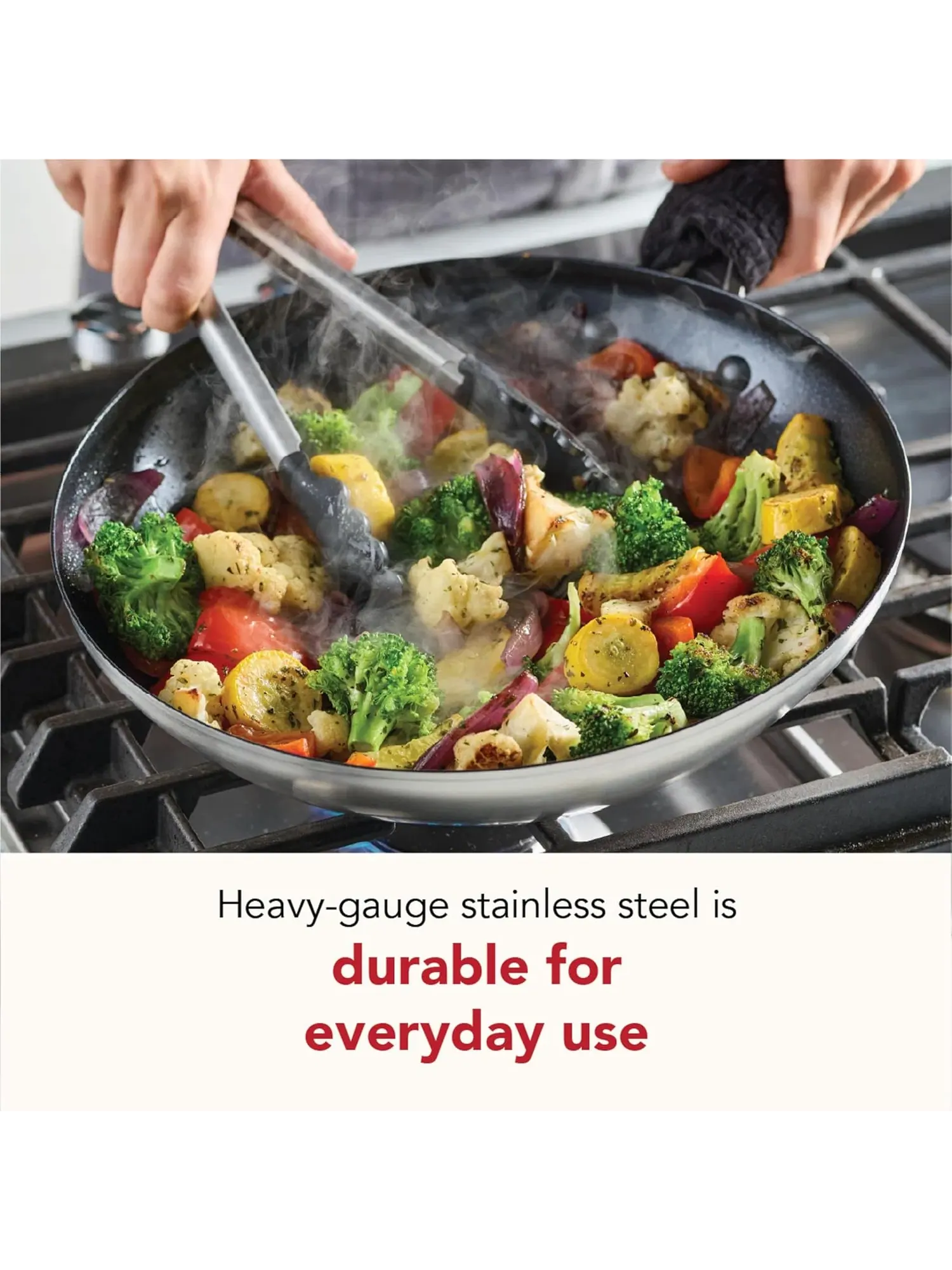 Сковорода KitchenAid Stainless Steel 3-Ply Base Ceramic, 30 см — изображение 8 из 10, серебристый