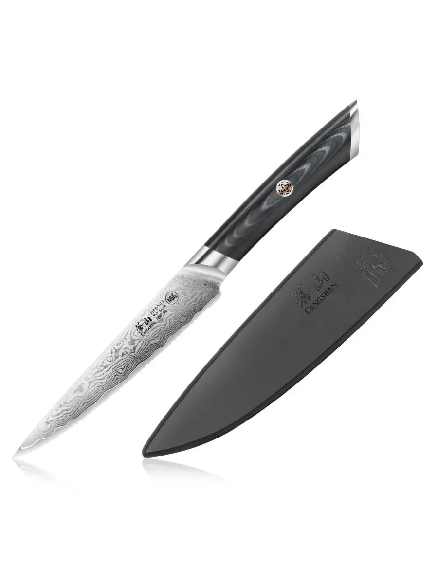 Универсальный нож Kuro Series Steel с зубчатым лезвием, 13 см, в комплекте с ножнами Cangshan