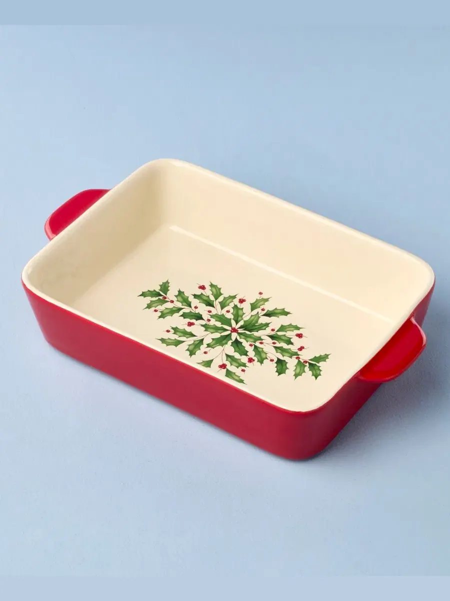 Форма для выпечки Lenox Holiday Rectangular Medium Baking Dish — изображение 3 из 5, красный зеленый