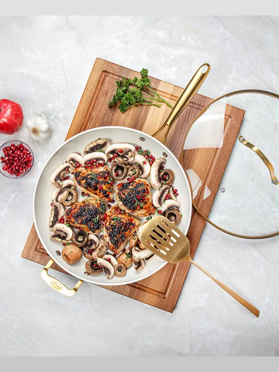 Сковорода Gotham Steel Ceramic Nonstick Natural Collection с крышкой, 35.5 см — изображение 11 из 12, бежевый