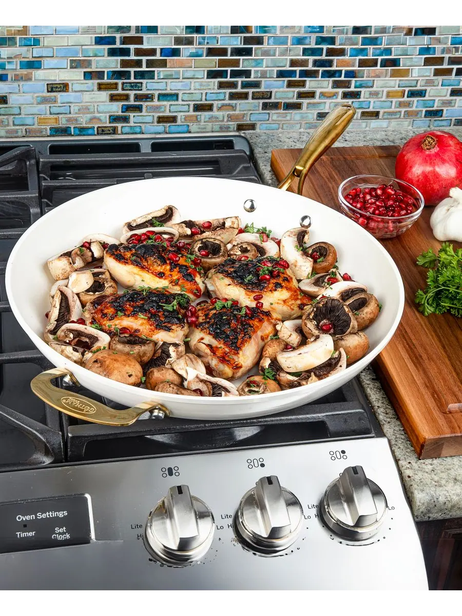 Сковорода Gotham Steel Ceramic Nonstick Natural Collection с крышкой, 35.5 см — изображение 12 из 12, бежевый