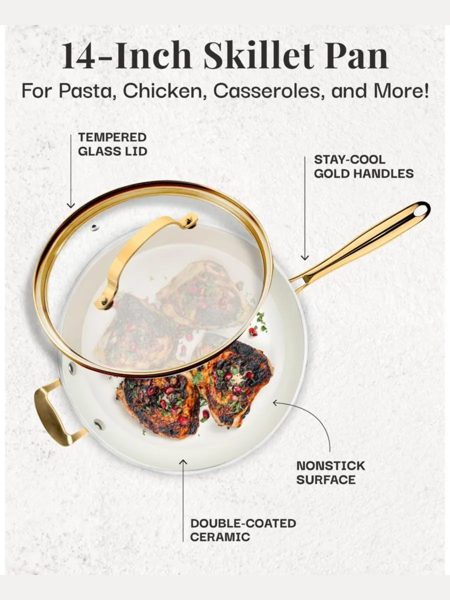 Сковорода Gotham Steel Ceramic Nonstick Natural Collection с крышкой, 35.5 см — изображение 3 из 12, бежевый