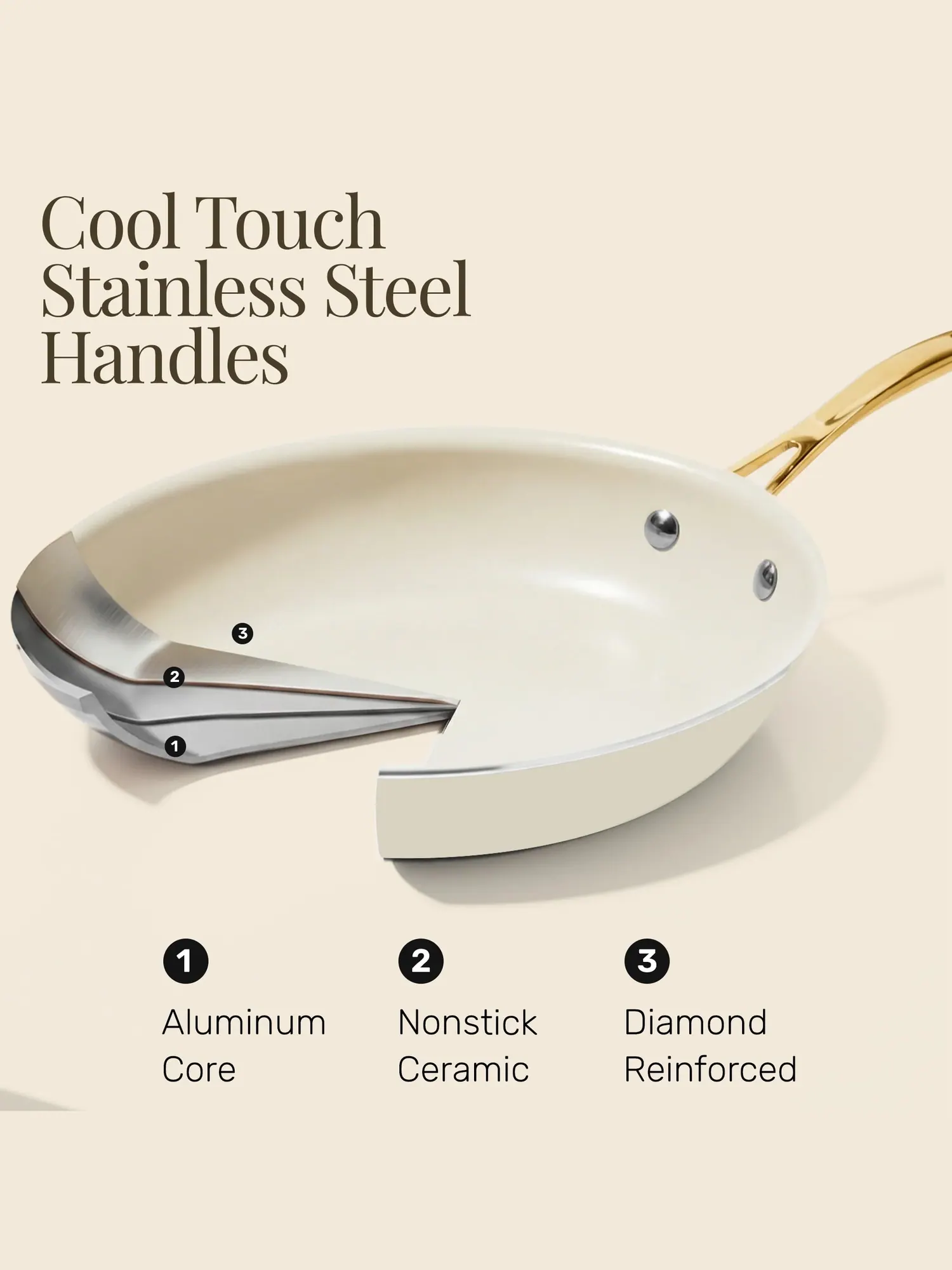 Сковорода Gotham Steel Ceramic Nonstick Natural Collection с крышкой, 35.5 см — изображение 4 из 12, бежевый