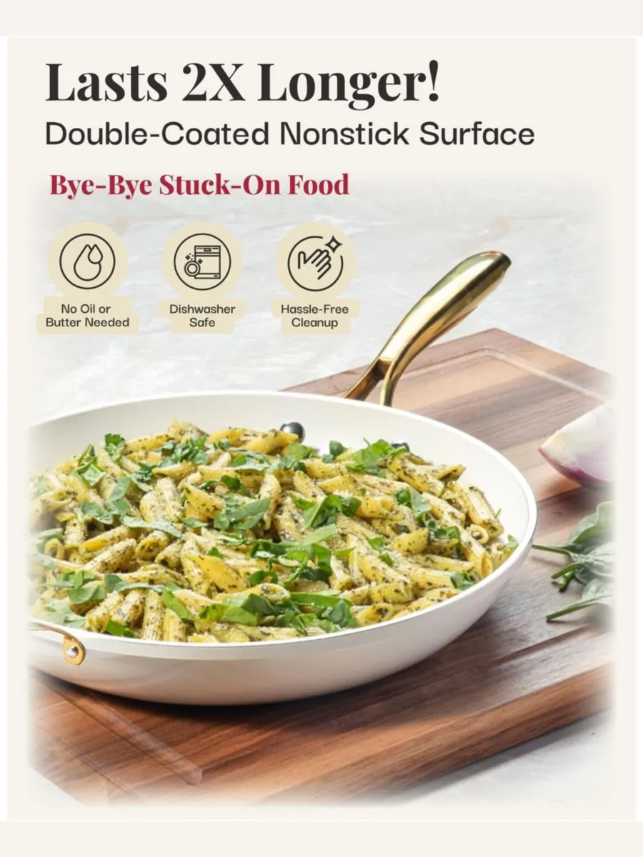 Сковорода Gotham Steel Ceramic Nonstick Natural Collection с крышкой, 35.5 см — изображение 5 из 12, бежевый