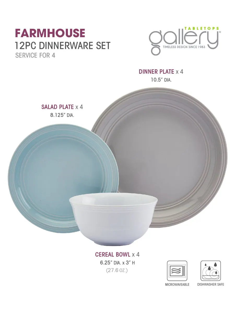 Набор посуды Farmhouse Multicolor, 12 предметов, на 4 персоны Tabletops Unlimited — изображение 6 из 9, мульти