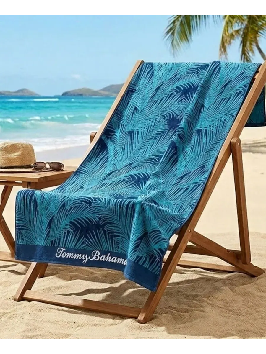 Пляжное полотенце с принтом пальмовых листьев Palmette Yarn Dyed Beach Towel Tommy Bahama — изображение 1 из 5, лазурный