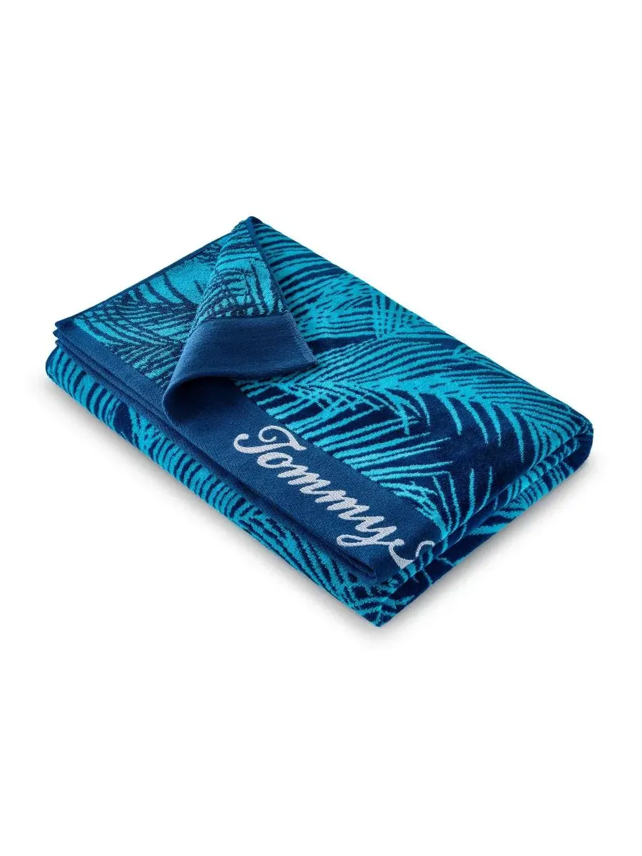 Пляжное полотенце с принтом пальмовых листьев Palmette Yarn Dyed Beach Towel Tommy Bahama — изображение 3 из 5, лазурный