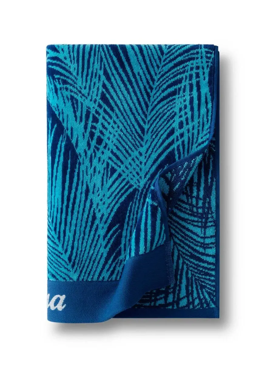 Пляжное полотенце с принтом пальмовых листьев Palmette Yarn Dyed Beach Towel Tommy Bahama — изображение 4 из 5, лазурный