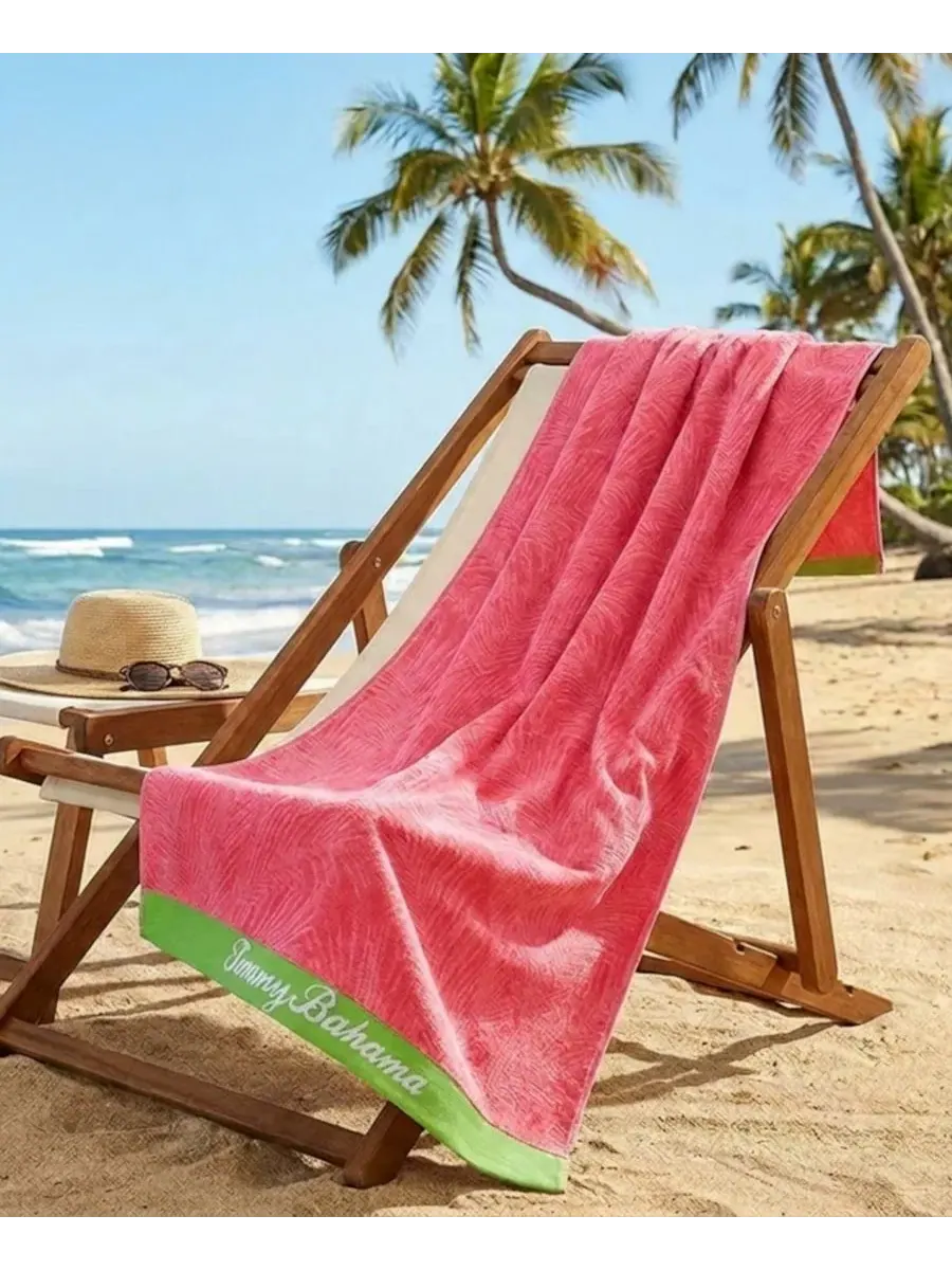 Пляжное полотенце с принтом пальмовых листьев, Palmette Yarn Dyed Beach Towel Tommy Bahama — изображение 1 из 5, розовый