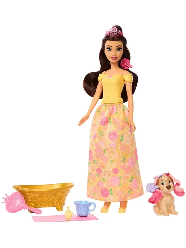 Купание и расчесывание куклы Белль и фигурки собаки Disney Princess