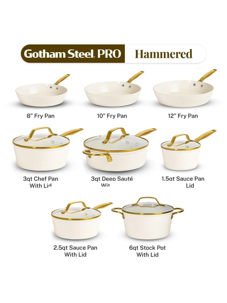 Набор кухонной посуды Gotham Steel Pro Hammered Natural Collection, 13 предметов — изображение 6 из 7, бежевый