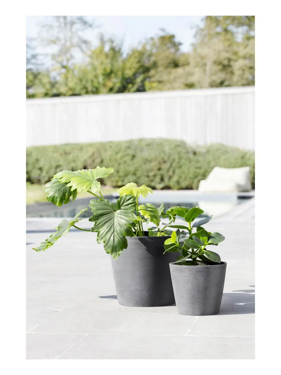 Современный круглый кашпо Amsterdam для комнатных и садовых растений, 10 дюймов ECOPOTS — изображение 3 из 3, серый