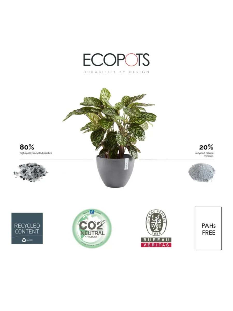 Современный кашпо Antwerp для комнатных и садовых растений, 12 дюймов ECOPOTS — изображение 3 из 3, серый