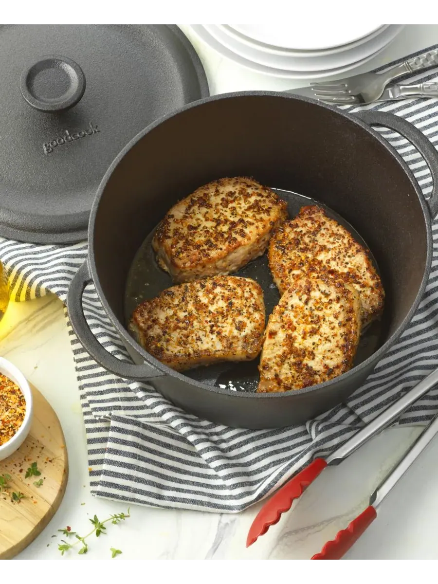 Предварительно обработанная чугунная кастрюля объемом 5 л Goodcook — изображение 2 из 5, черный