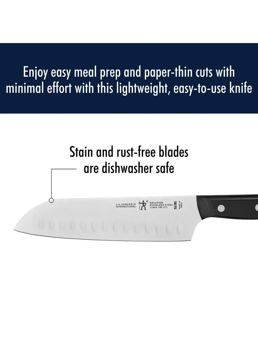 Нож Santoku HENCKELS Solution 18 см с полым лезвием J.A. Henckels — изображение 2 из 5, черный