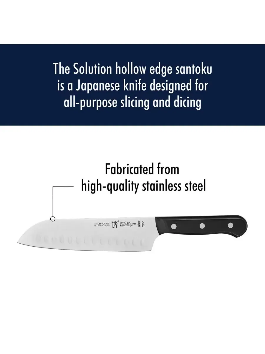 Нож Santoku HENCKELS Solution 18 см с полым лезвием J.A. Henckels — изображение 3 из 5, черный