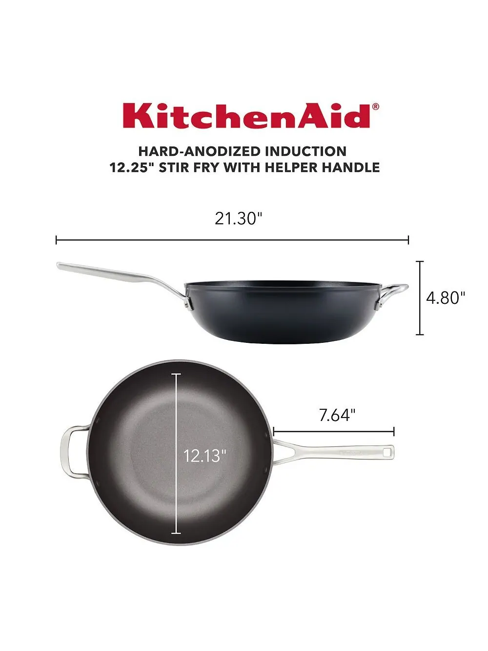 Сковорода-вок KitchenAid Hard-Anodized Aluminium Induction Nonstick Wok, 31 см — изображение 2 из 7, черный