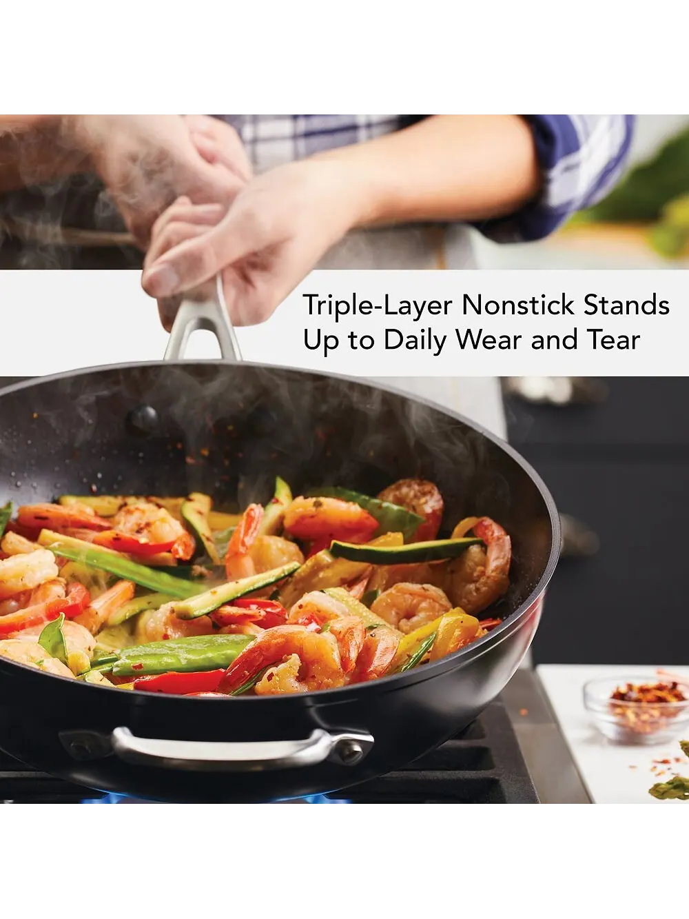 Сковорода-вок KitchenAid Hard-Anodized Aluminium Induction Nonstick Wok, 31 см — изображение 3 из 7, черный