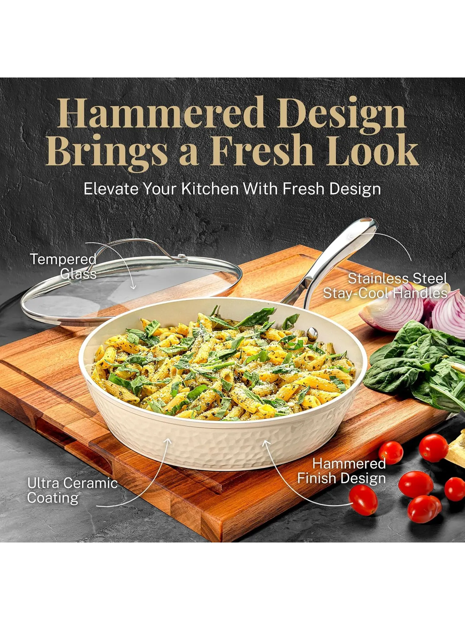 Набор кухонной посуды и форм для запекания Gotham Steel Hammered Ceramic Nonstick, 15 предметов — изображение 3 из 8