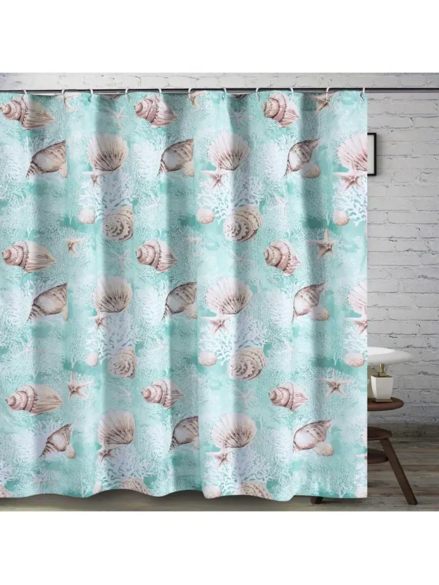 Шторка для ванной Ocean, 183x183 см, из полиэстера Barefoot Bungalow — изображение 2 из 3, бирюзовый