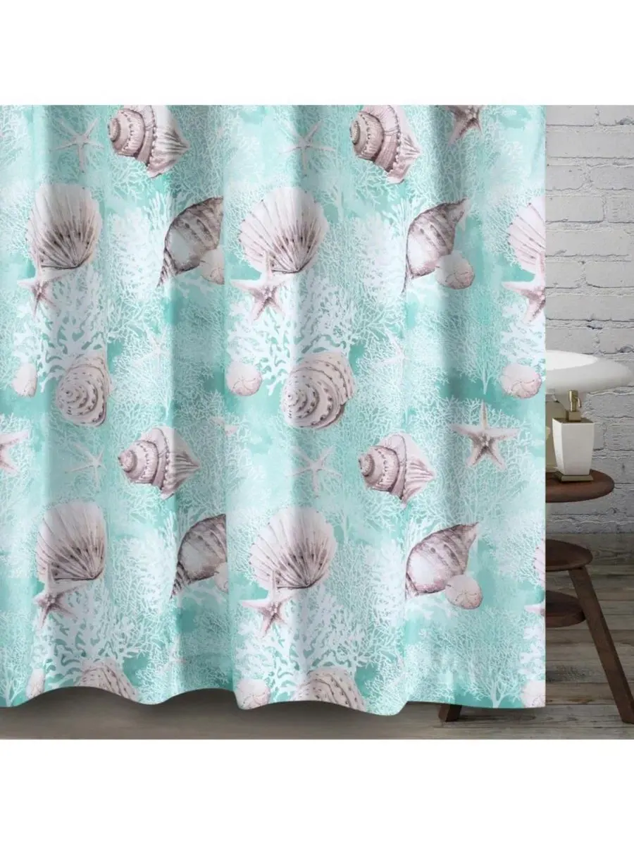 Шторка для ванной Ocean, 183x183 см, из полиэстера Barefoot Bungalow — изображение 3 из 3, бирюзовый