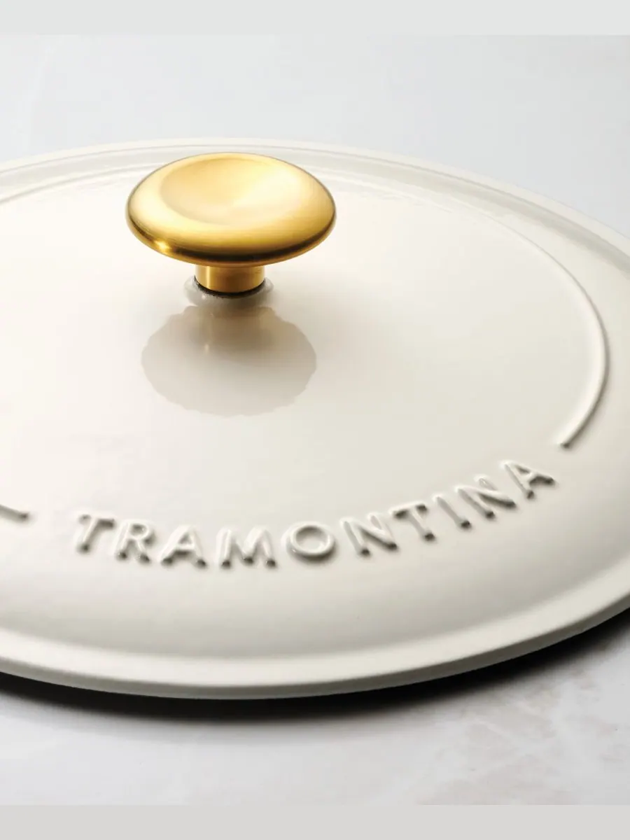 Эмалированная чугунная кастрюля Bestow объемом 3 кварты с крышкой Tramontina — изображение 7 из 10, бежевый