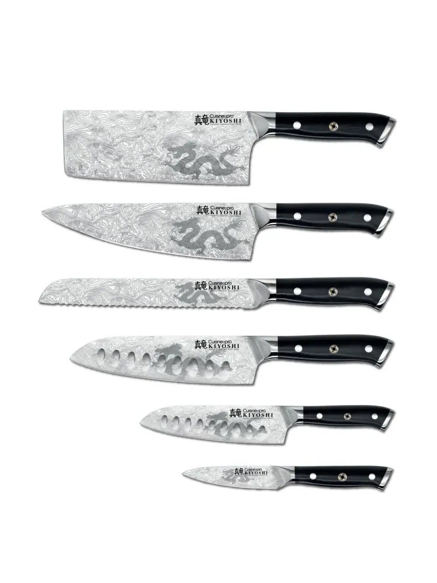Набор из 7 ножей Kiyoshi Kiyo Steel с подставкой Cuisine::Pro — изображение 2 из 5, серебристый черный