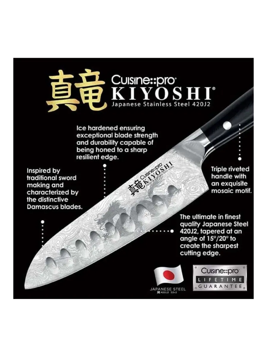 Набор из 7 ножей Kiyoshi Kiyo Steel с подставкой Cuisine::Pro — изображение 3 из 5, серебристый черный