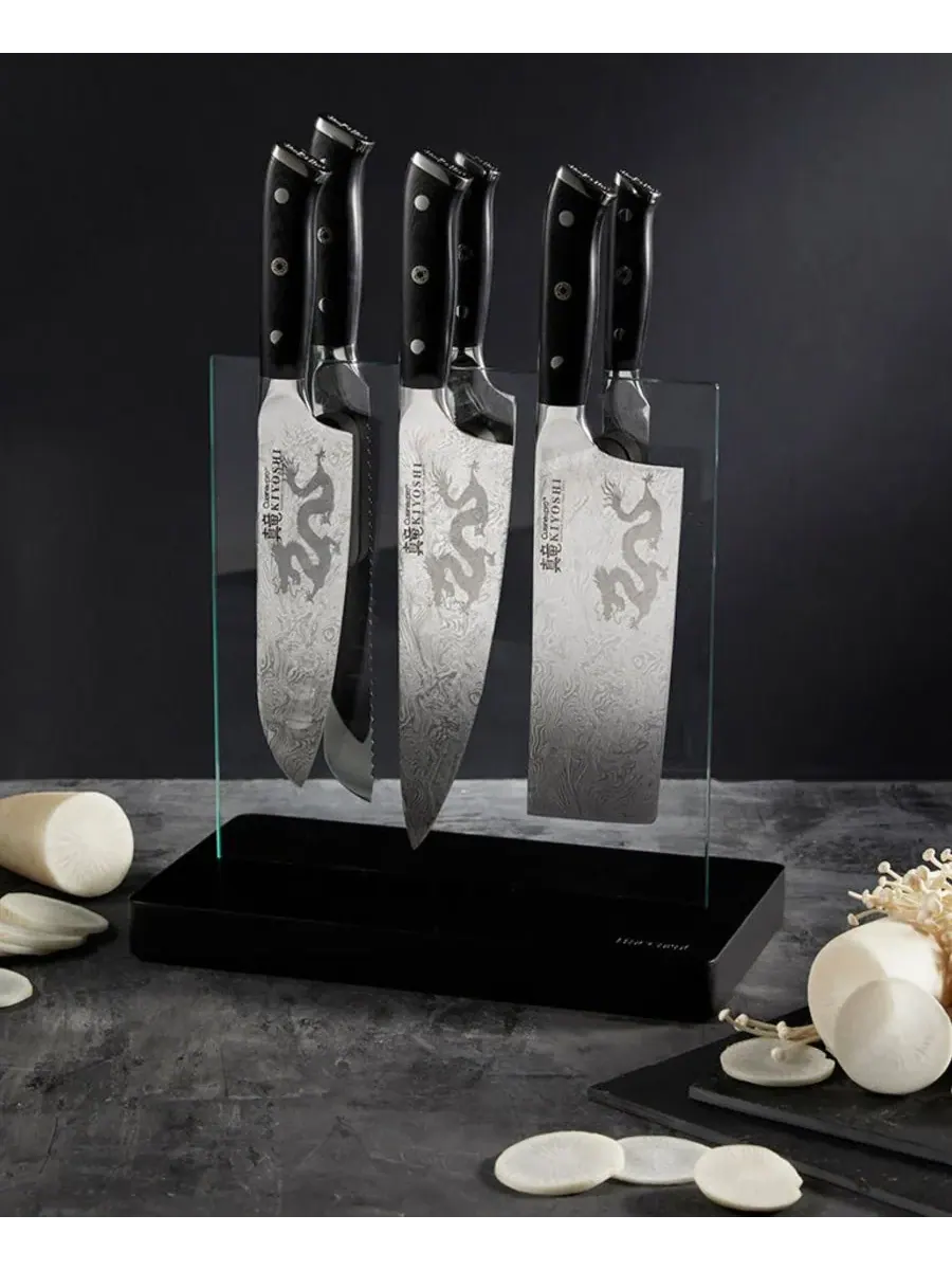 Набор из 7 ножей Kiyoshi Kiyo Steel с подставкой Cuisine::Pro — изображение 4 из 5, серебристый черный