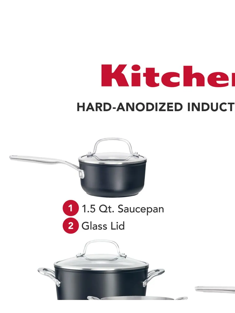 Набор посуды KitchenAid Hard-Anodized Aluminum Nonstick, 11 предметов — изображение 3 из 9, черный