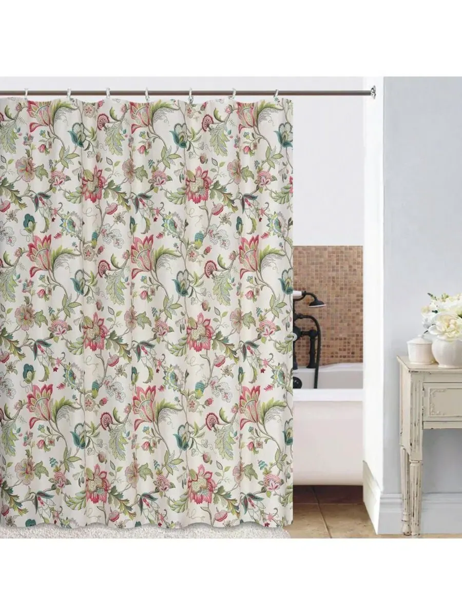 Шторка для ванной с цветочным принтом Brissac Classic Floral Design Buttonholes Ellis Curtain — изображение 2 из 4, красный