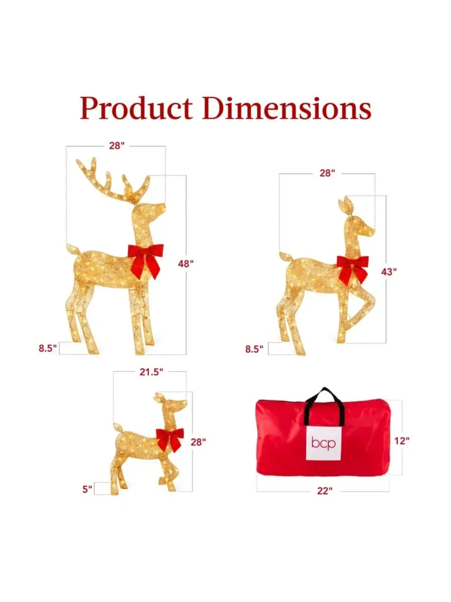 Светящийся набор оленей 4 фута, 3 предмета, для украшения двора, 175 светодиодных ламп Best Choice — изображение 7 из 7