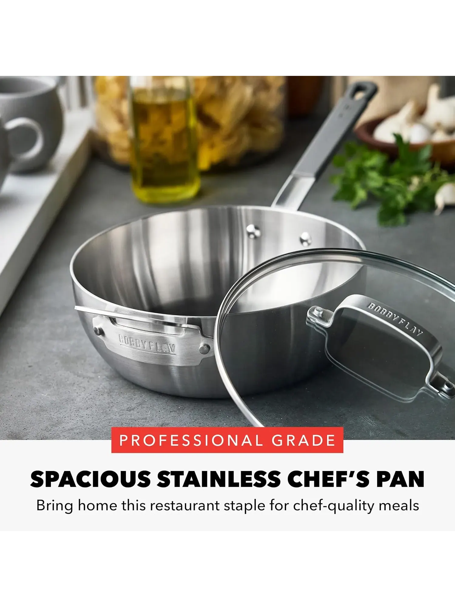 Шеф-сотейник с крышкой GreenPan x Bobby Flay Stainless Steel, 24 см, 3.55 л — изображение 4 из 10, серебристый