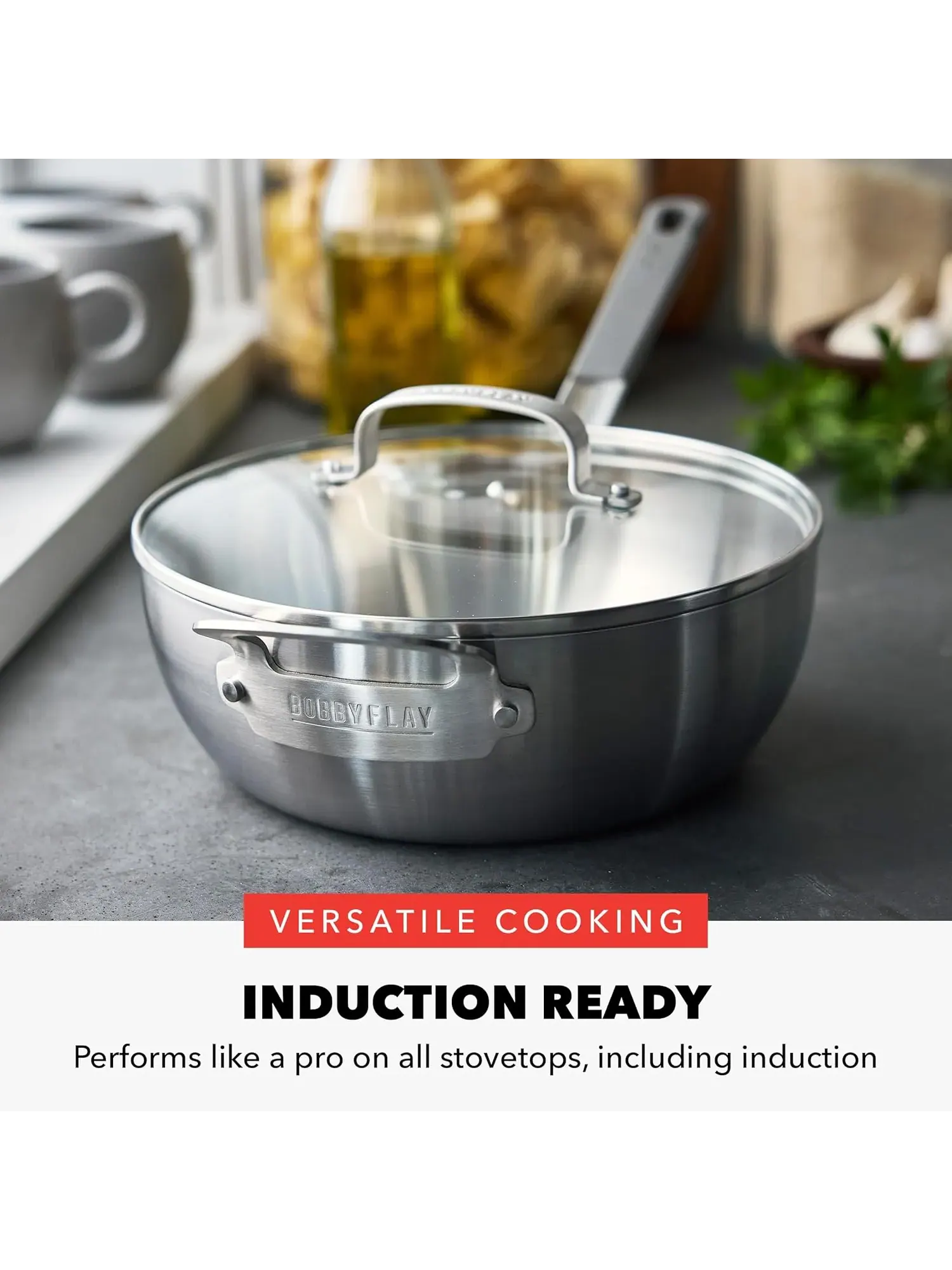 Шеф-сотейник с крышкой GreenPan x Bobby Flay Stainless Steel, 24 см, 3.55 л — изображение 5 из 10, серебристый