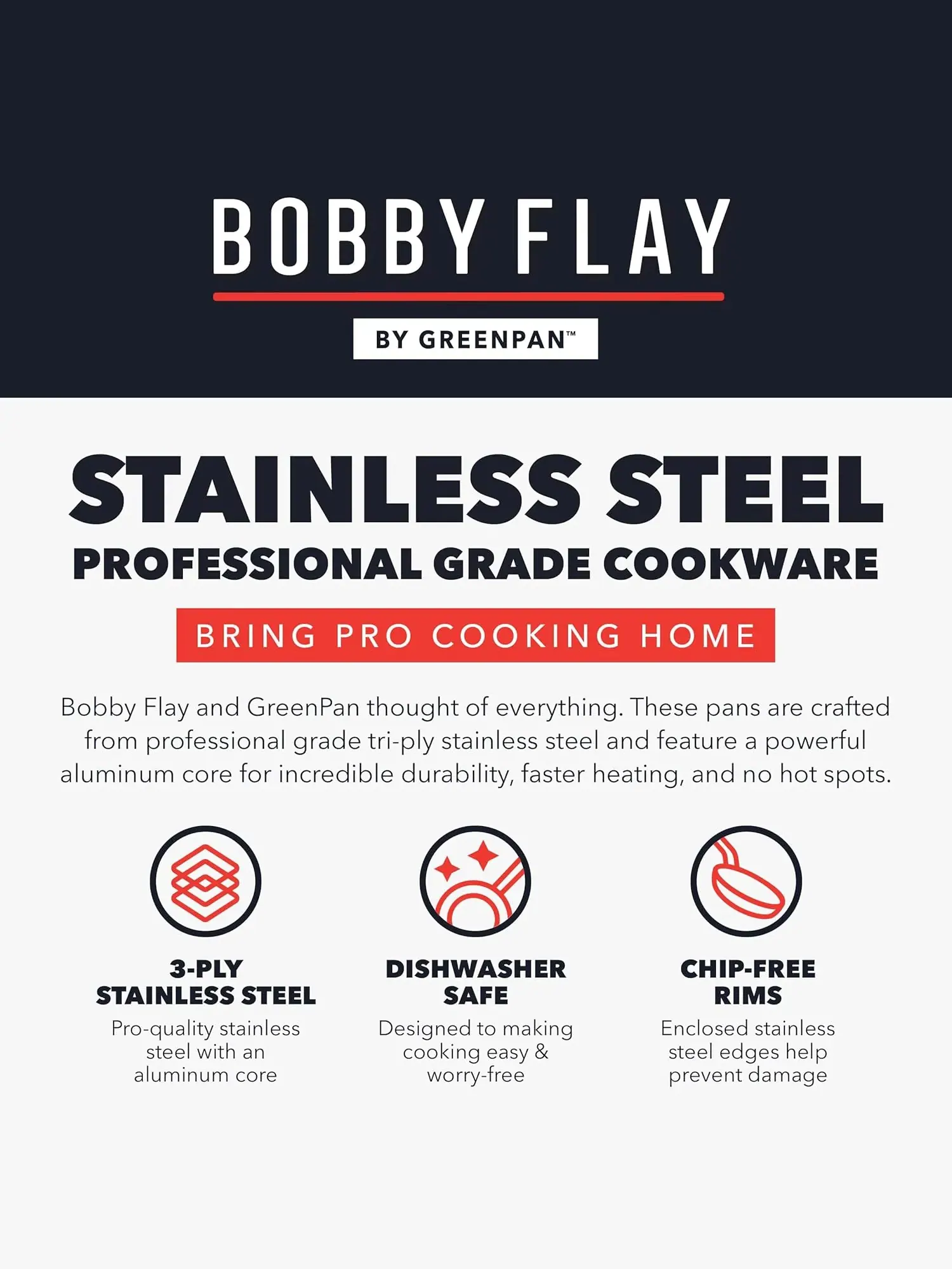 Шеф-сотейник с крышкой GreenPan x Bobby Flay Stainless Steel, 24 см, 3.55 л — изображение 8 из 10, серебристый