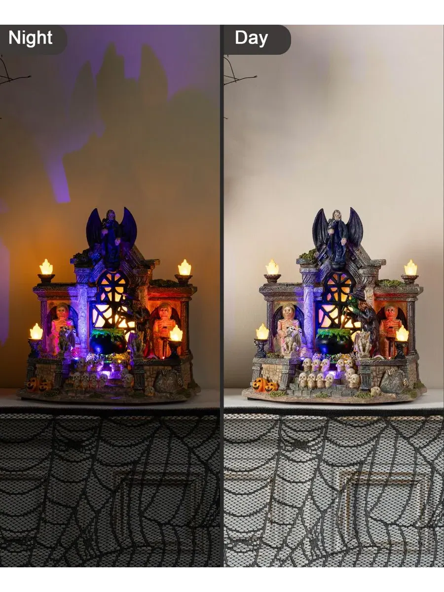 Светящаяся фигурка из смолы с привидениями Haunted House Village Glitzhome — изображение 3 из 9, мульти