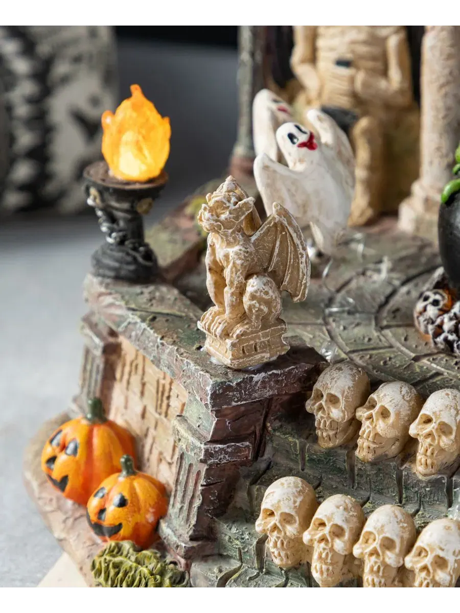 Светящаяся фигурка из смолы с привидениями Haunted House Village Glitzhome — изображение 4 из 9, мульти