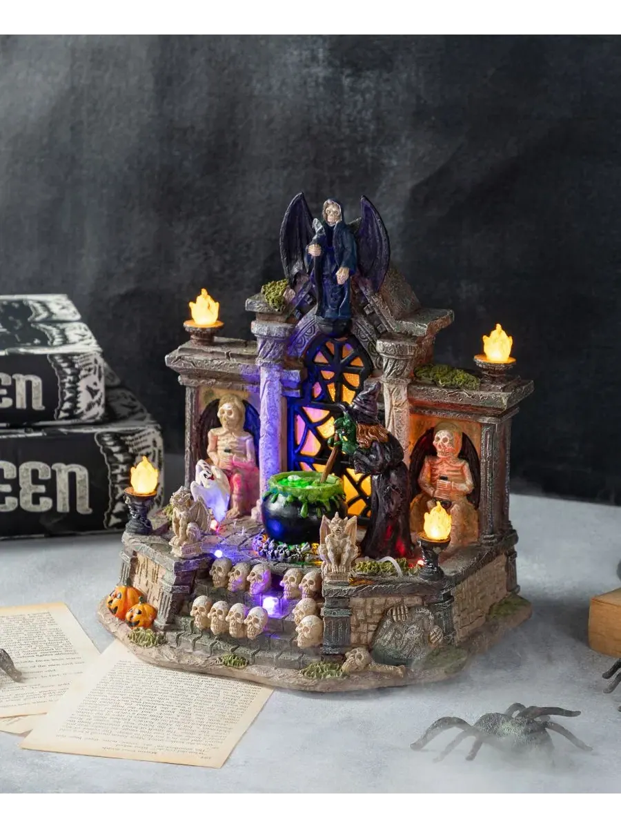 Светящаяся фигурка из смолы с привидениями Haunted House Village Glitzhome — изображение 7 из 9, мульти