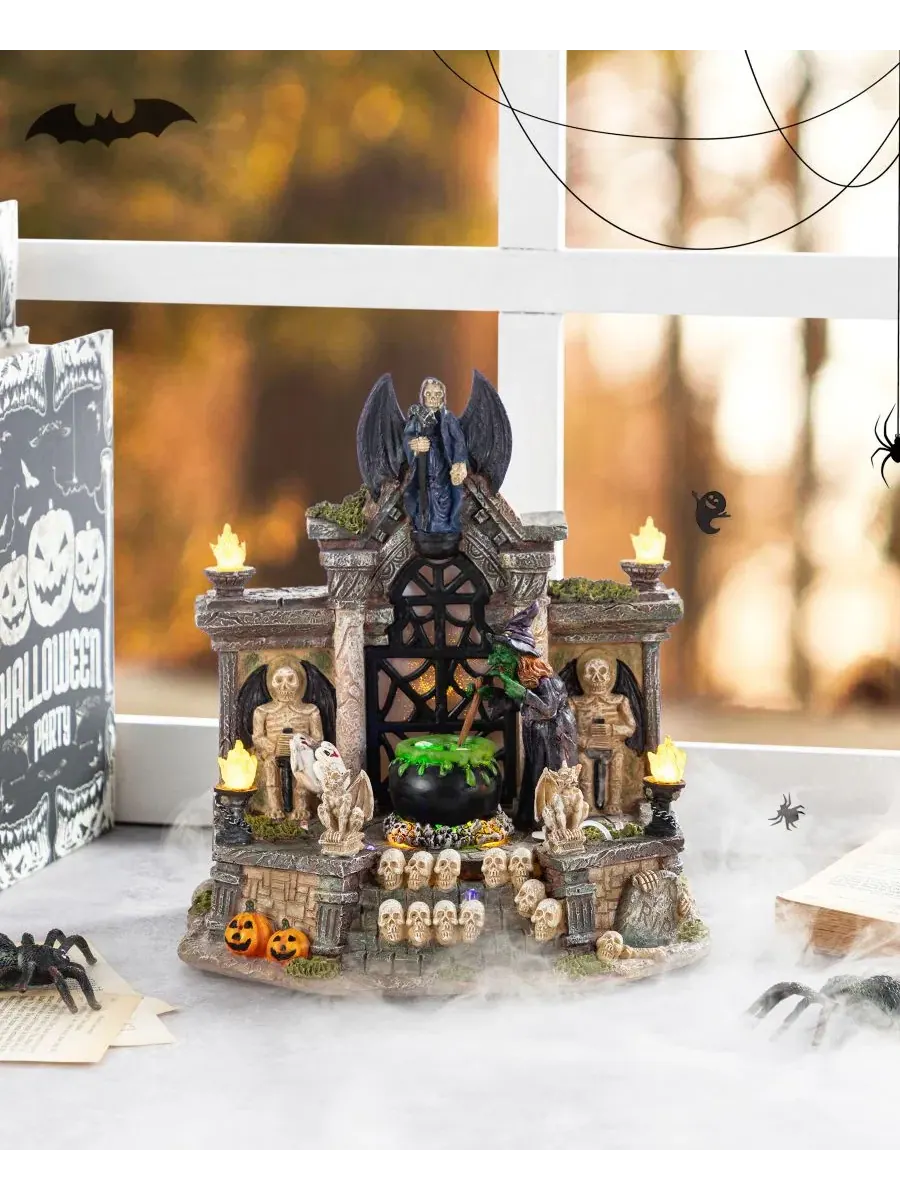 Светящаяся фигурка из смолы с привидениями Haunted House Village Glitzhome — изображение 9 из 9, мульти