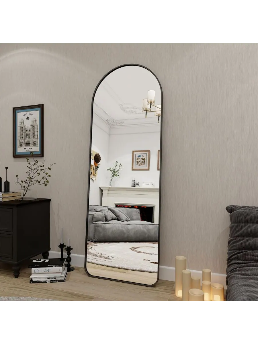 HOMLUX Зеркало в полный рост с арочной рамой 64"x21" в черной раме из алюминиевого сплава, со — черный