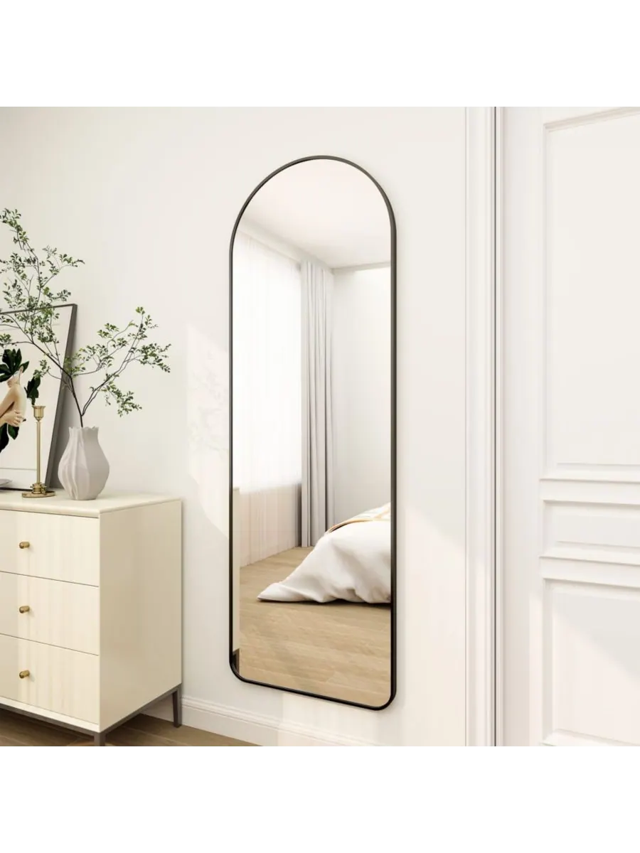 HOMLUX Зеркало в полный рост с арочной рамой 64"x21" в черной раме из алюминиевого сплава, со — изображение 3 из 8, черный