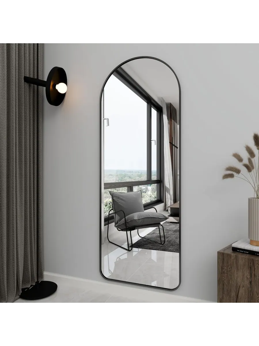 HOMLUX Зеркало в полный рост с арочной рамой 64"x21" в черной раме из алюминиевого сплава, со — изображение 4 из 8, черный