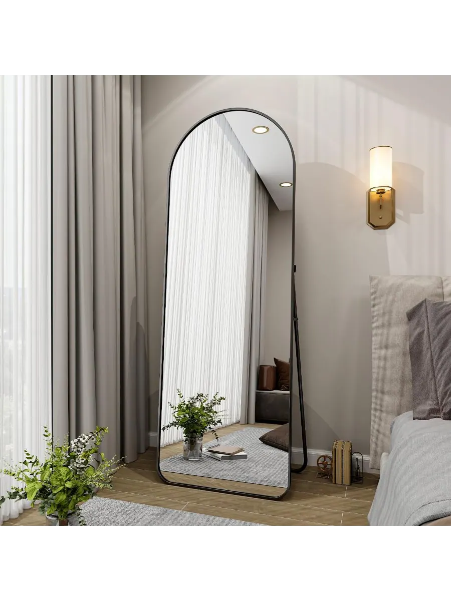 HOMLUX Зеркало в полный рост с арочной рамой 64"x21" в черной раме из алюминиевого сплава, со — изображение 6 из 8, черный