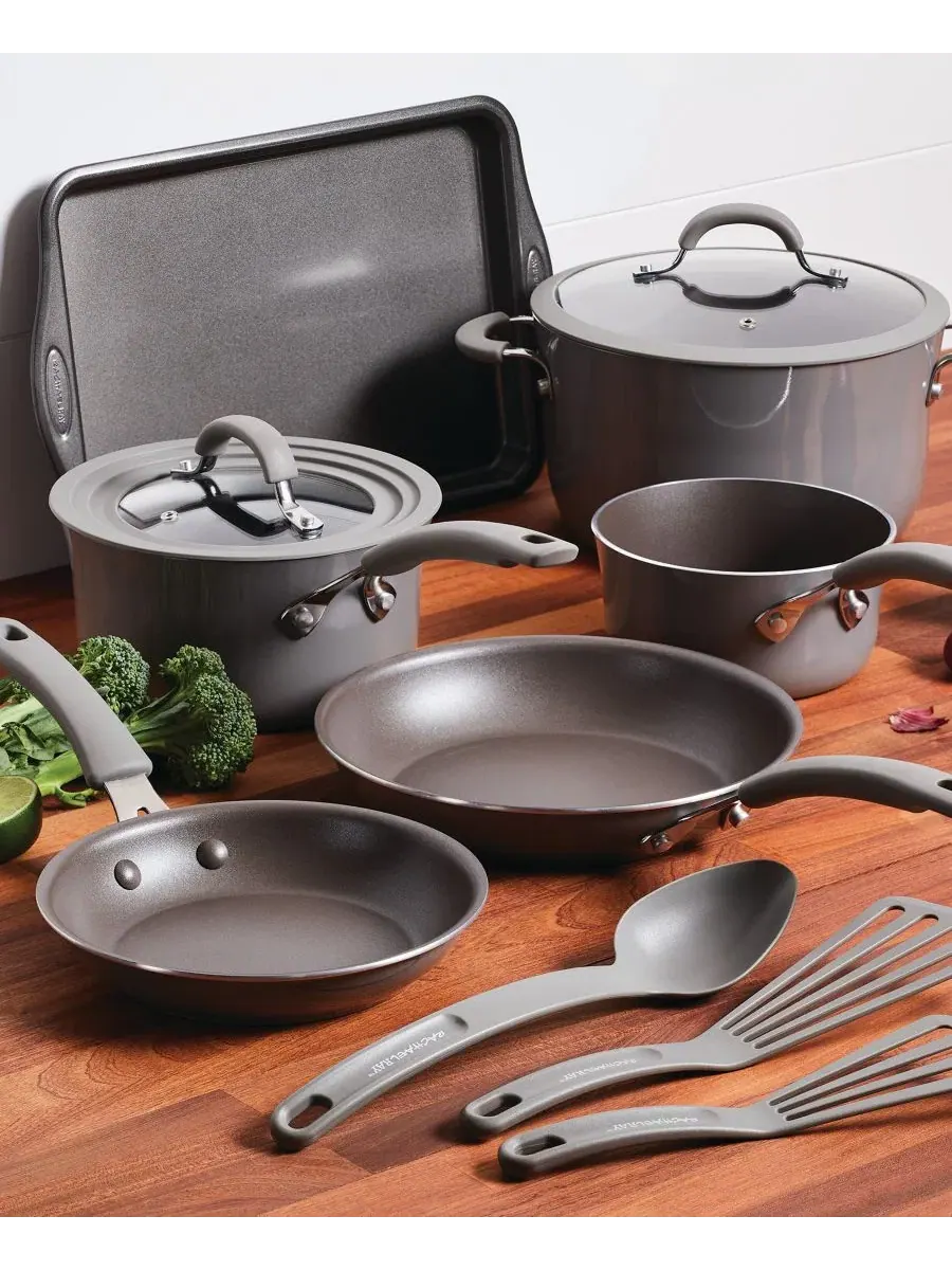 Набор алюминиевой посуды с антипригарным покрытием Cook + Create, 11 предметов Rachael Ray — изображение 6 из 6, серый