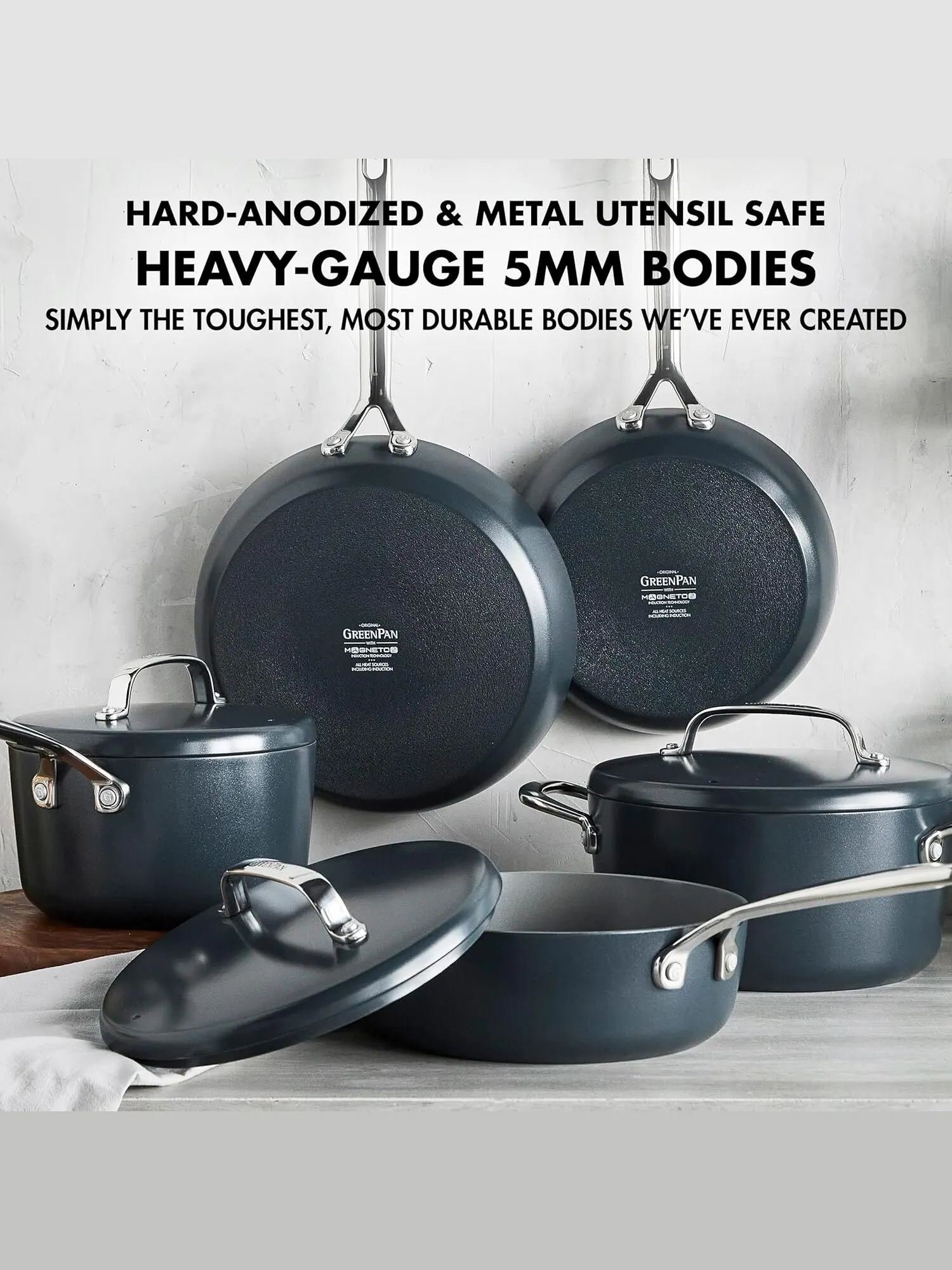 Набор посуды GreenPan GP5 Hard Anodized, 15 предметов — изображение 5 из 11, серый