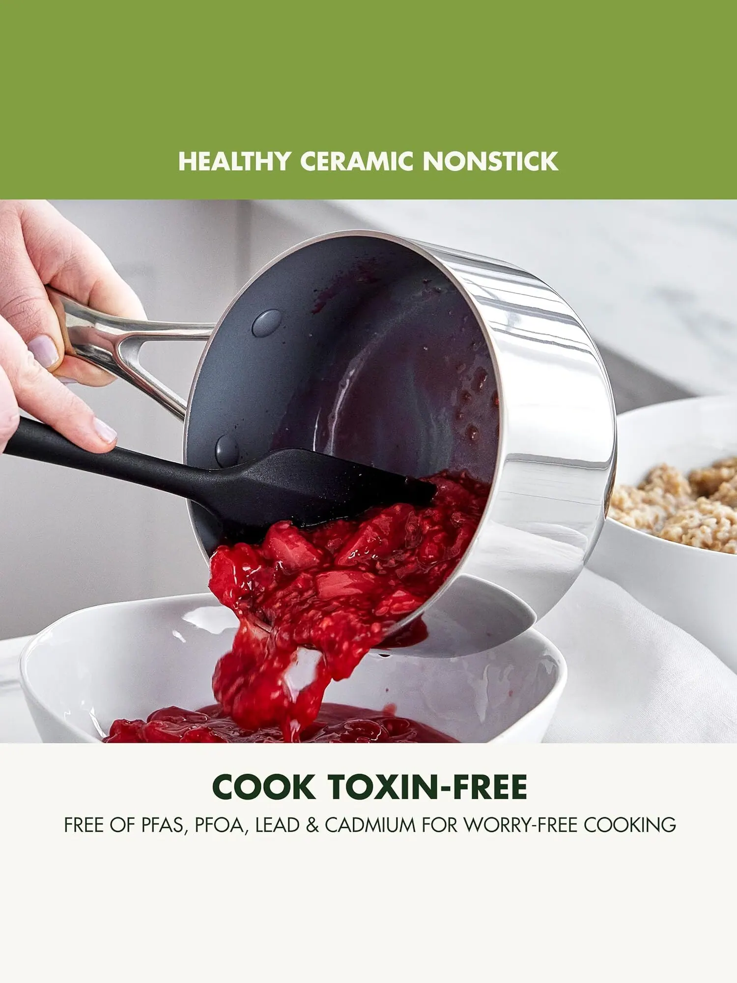 Ковш с крышкой GreenPan Valencia Pro Ceramic, 1.5 л — изображение 2 из 10, серебристый