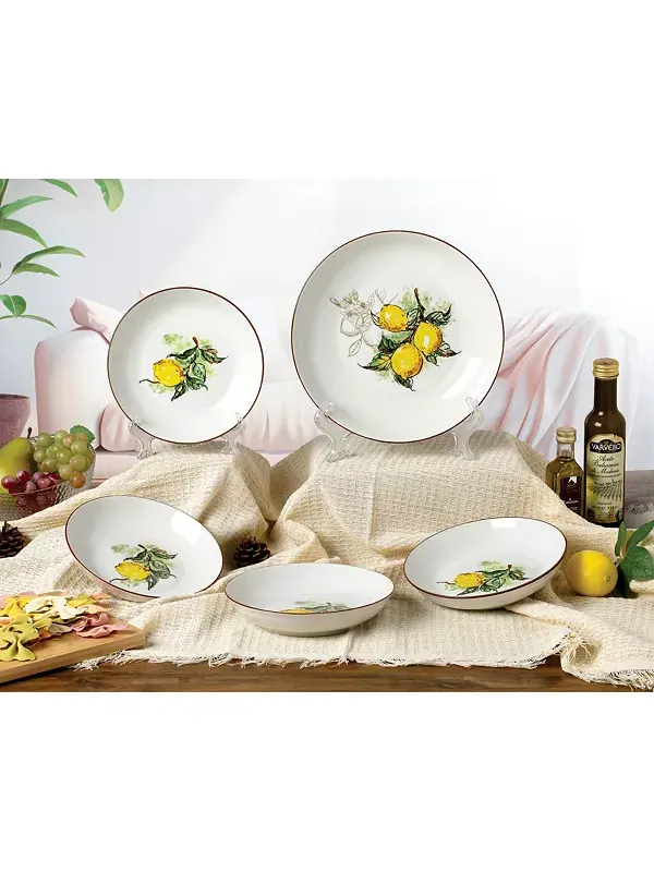 Набор для пасты и мисок Lemon из 5 предметов Lorren Home Trends — изображение 4 из 4, белый