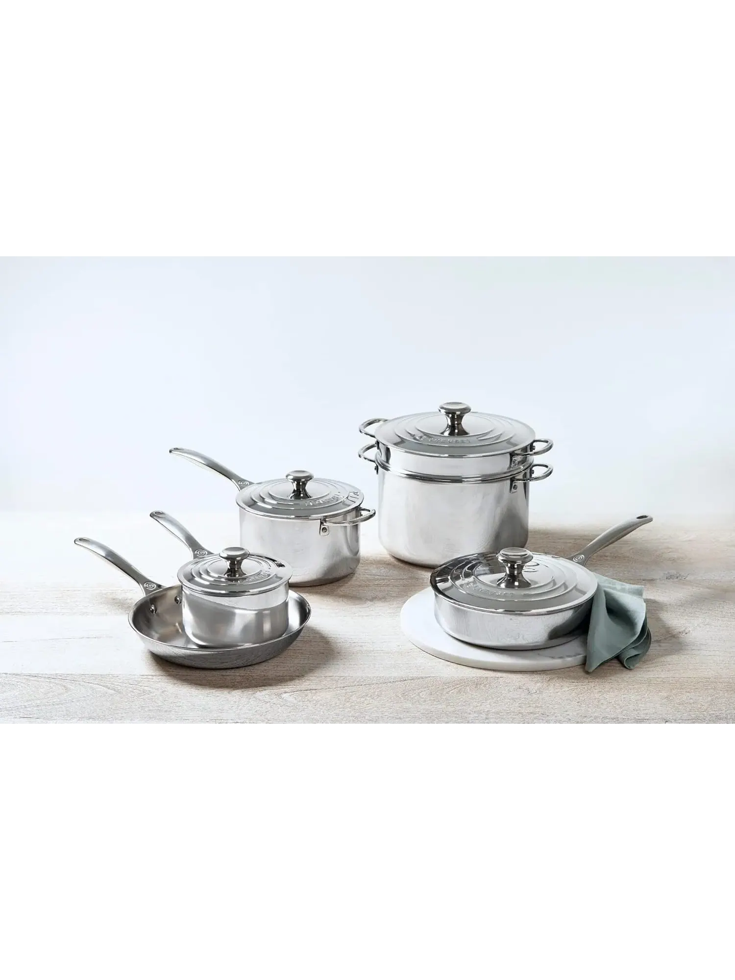 Набор посуды Le Creuset Tri-Ply Stainless Steel, 10 предметов — изображение 8 из 9, серебристый